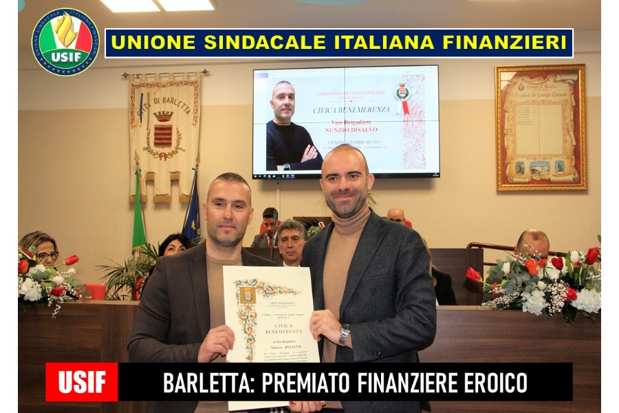 BARLETTA,USIF: SALVA BAGNANTI IN DIFFICOLTA'. PREMIATO FINANZIERE EROICO BARLETTA,USIF: SALVA BAGNANTI IN DIFFICOLTA'. PREMIATO FINANZIERE EROICO