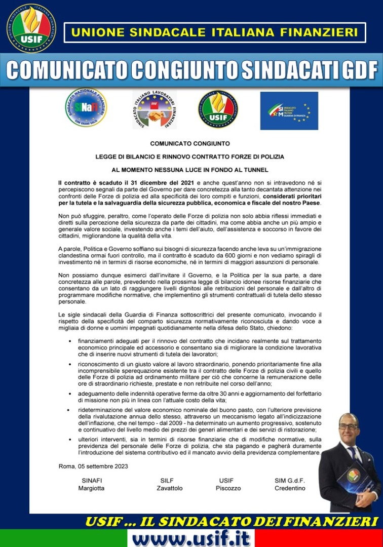 Comunicato congiunto Sindacati GdF